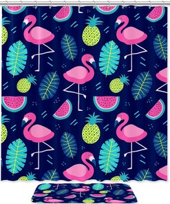Animal Flamingo Bathroom Set With Waterproof Fabric Shower Curtain