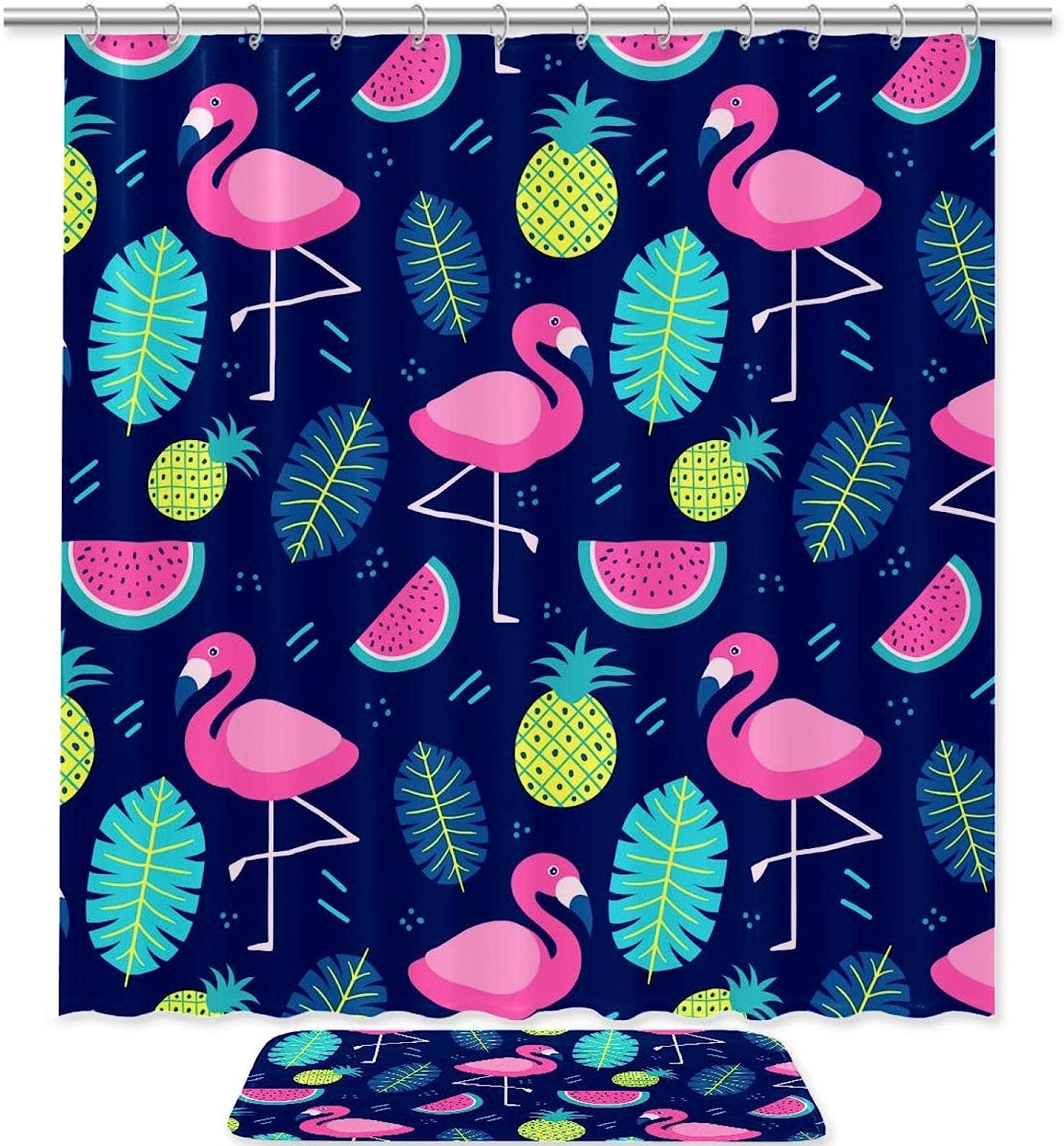 Animal Flamingo Bathroom Set With Waterproof Fabric Shower Curtain