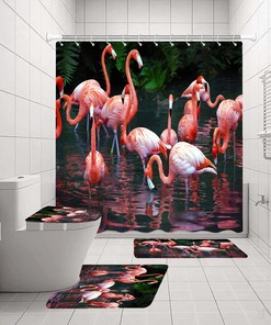 Animal Flamingo Jungle Pond Waterproof Shower Curtain Bathroom Decor