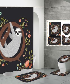 Animal Floral Sloths Print Round Branch Shower Curtain