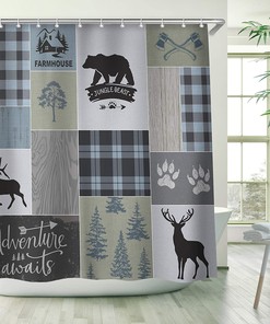 Animal Forest Shower Curtain With Rustic Bear Deer Farmhouse Country Lodge Cowboy Design