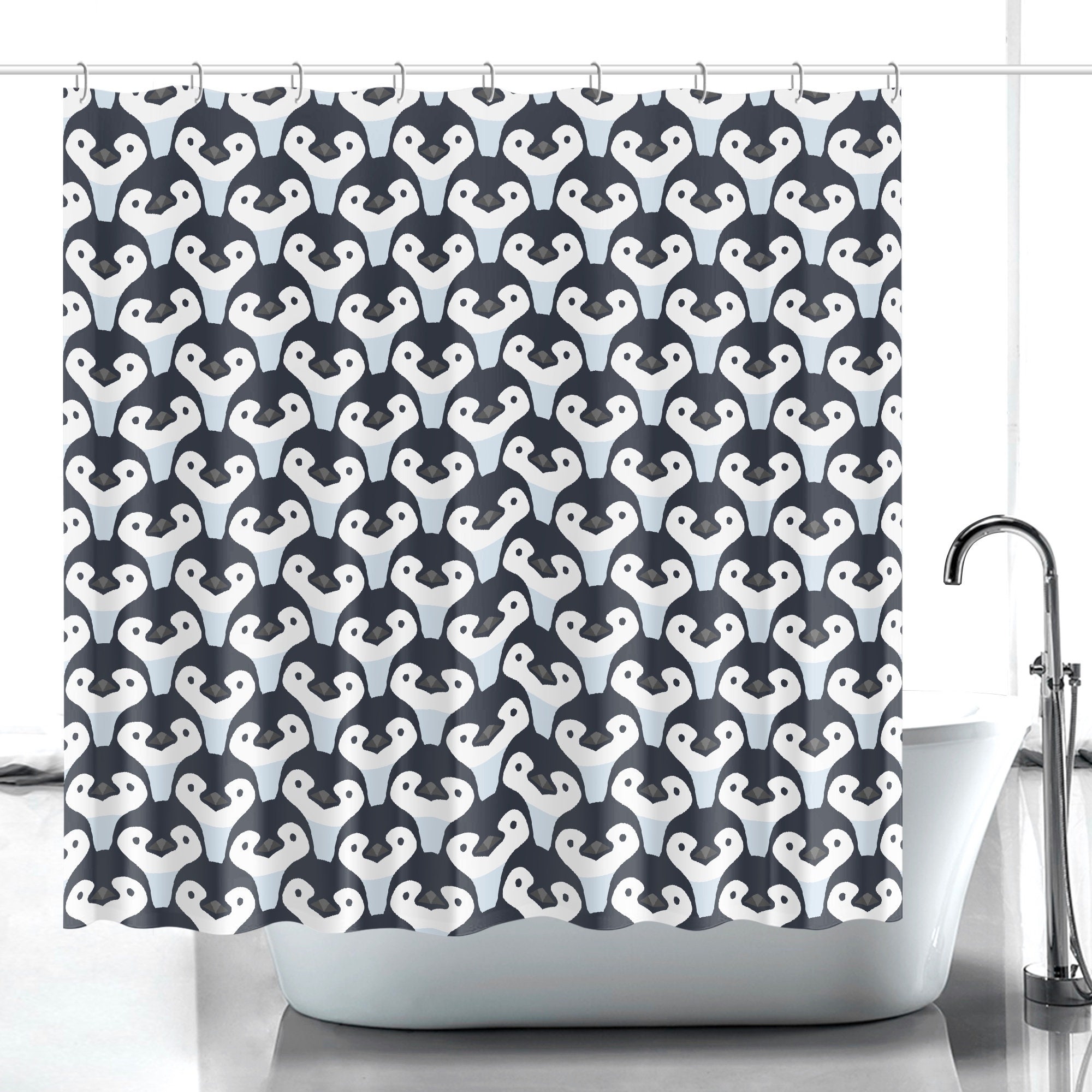 Animal Friends Penguin Print Shower Curtain, Kids Bathroom Decor