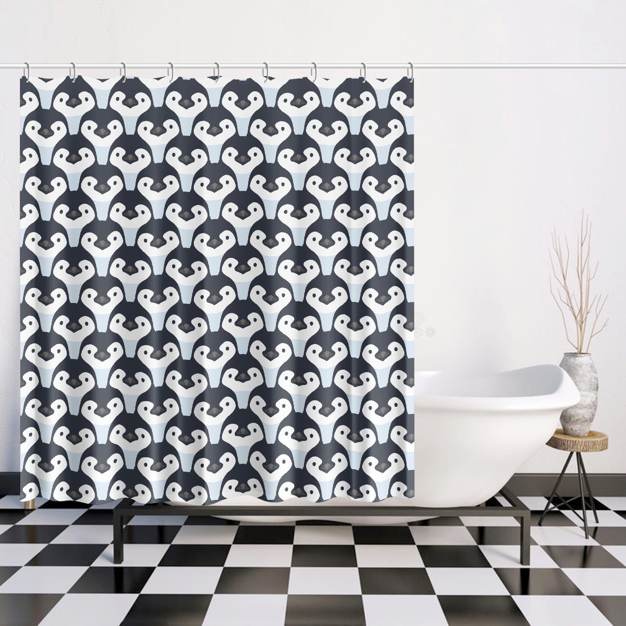 Animal Friends Penguin Print Shower Curtain, Kids Bathroom Decor