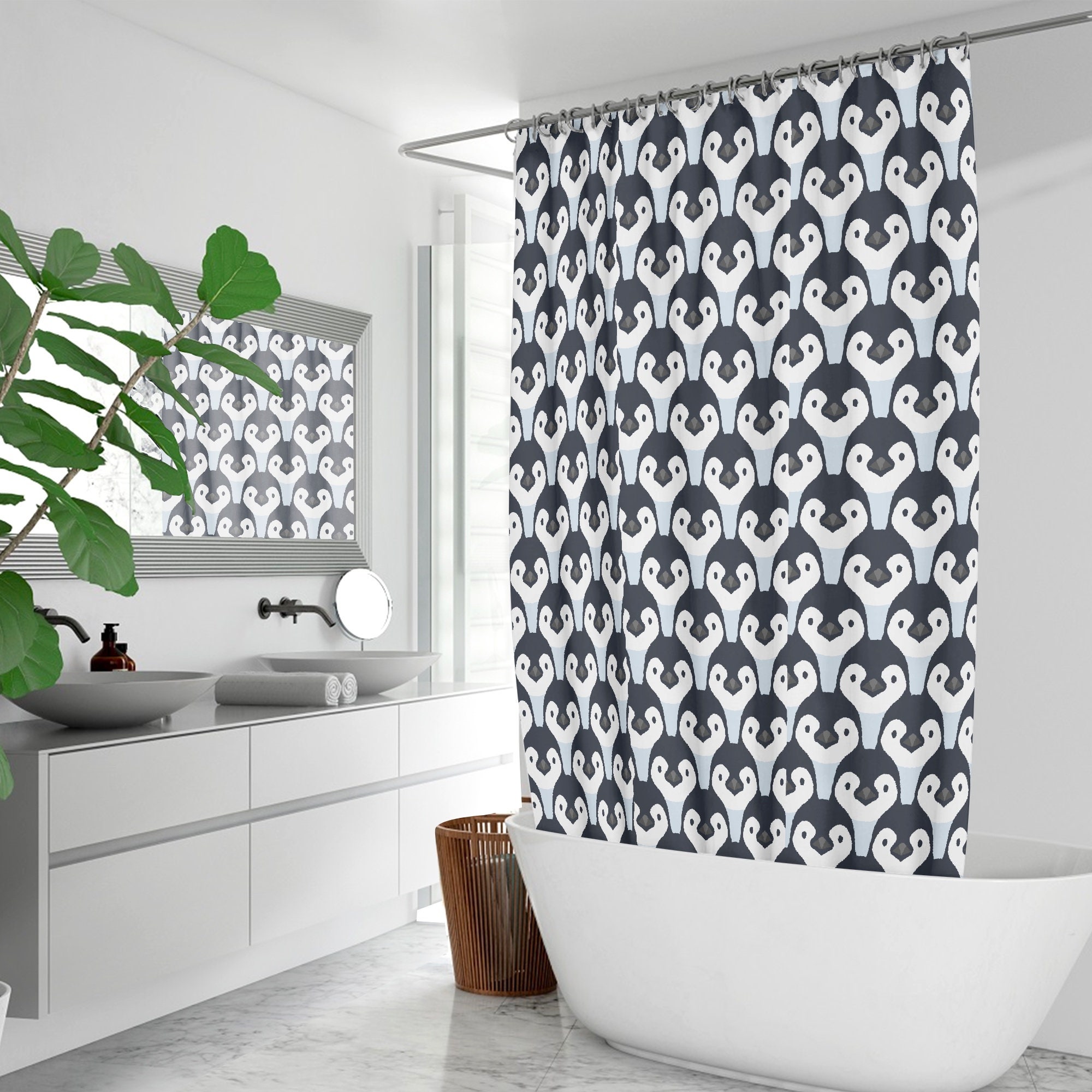 Animal Friends Penguin Print Shower Curtain, Kids Bathroom Decor
