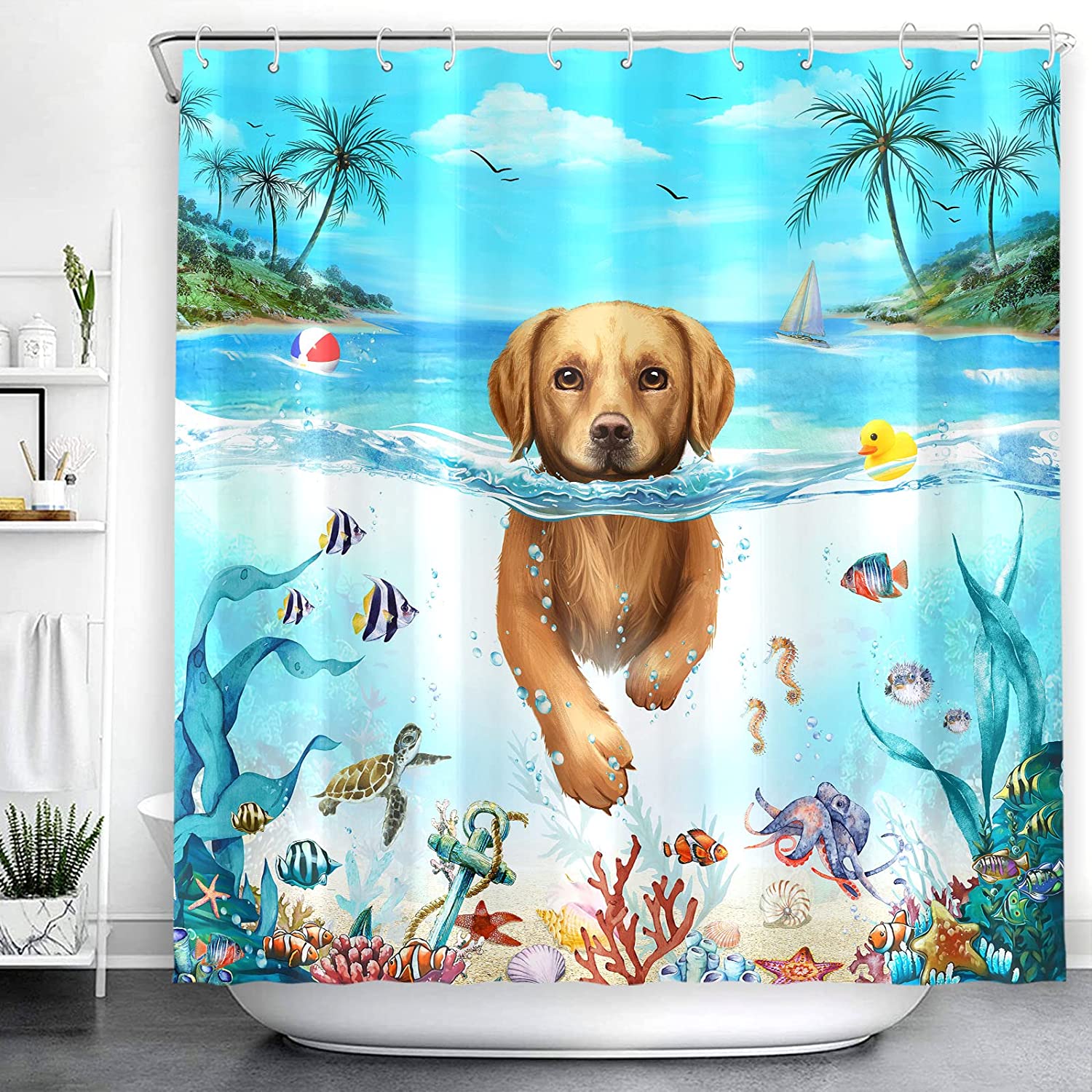 Animal Fun Shower Curtain With Teal Sea Ocean Theme For A Playful Bathroom - Image 3