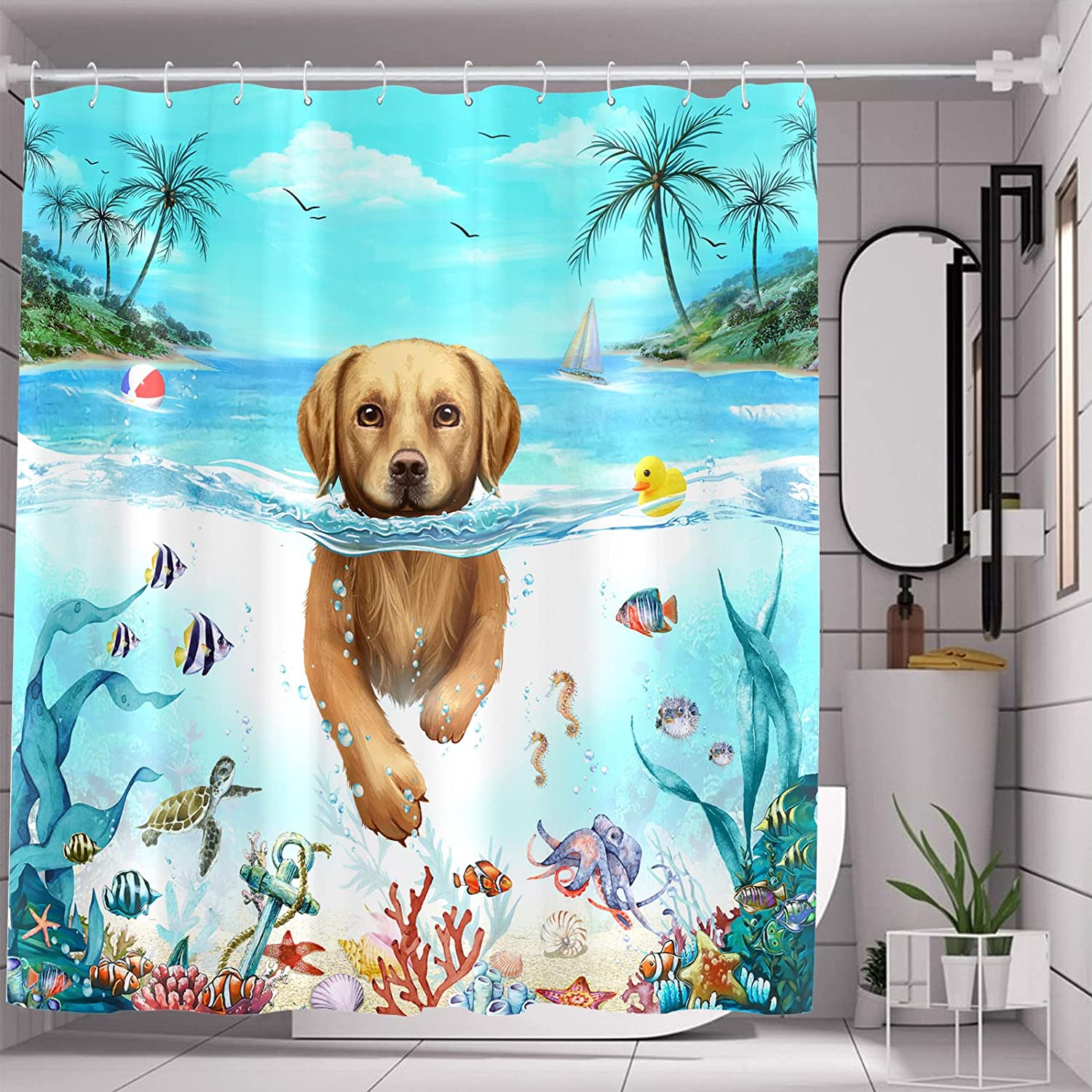 Animal Fun Shower Curtain With Teal Sea Ocean Theme For A Playful Bathroom - Image 4