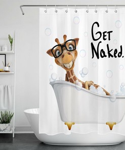 Animal Giraffe Bubble Bath Funny Get Naked Shower Curtain - Cute Kid'S Bathroom Decor