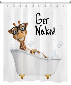 Animal Giraffe Bubble Bath Funny Get Naked Shower Curtain - Cute Kid'S Bathroom Decor