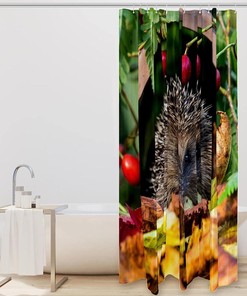 Animal Green Leaf Red Rose Fabric Shower Curtain for Bathroom Decor