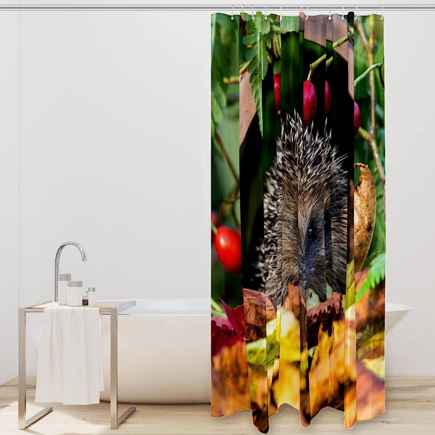 Animal Green Leaf Red Rose Fabric Shower Curtain for Bathroom Decor
