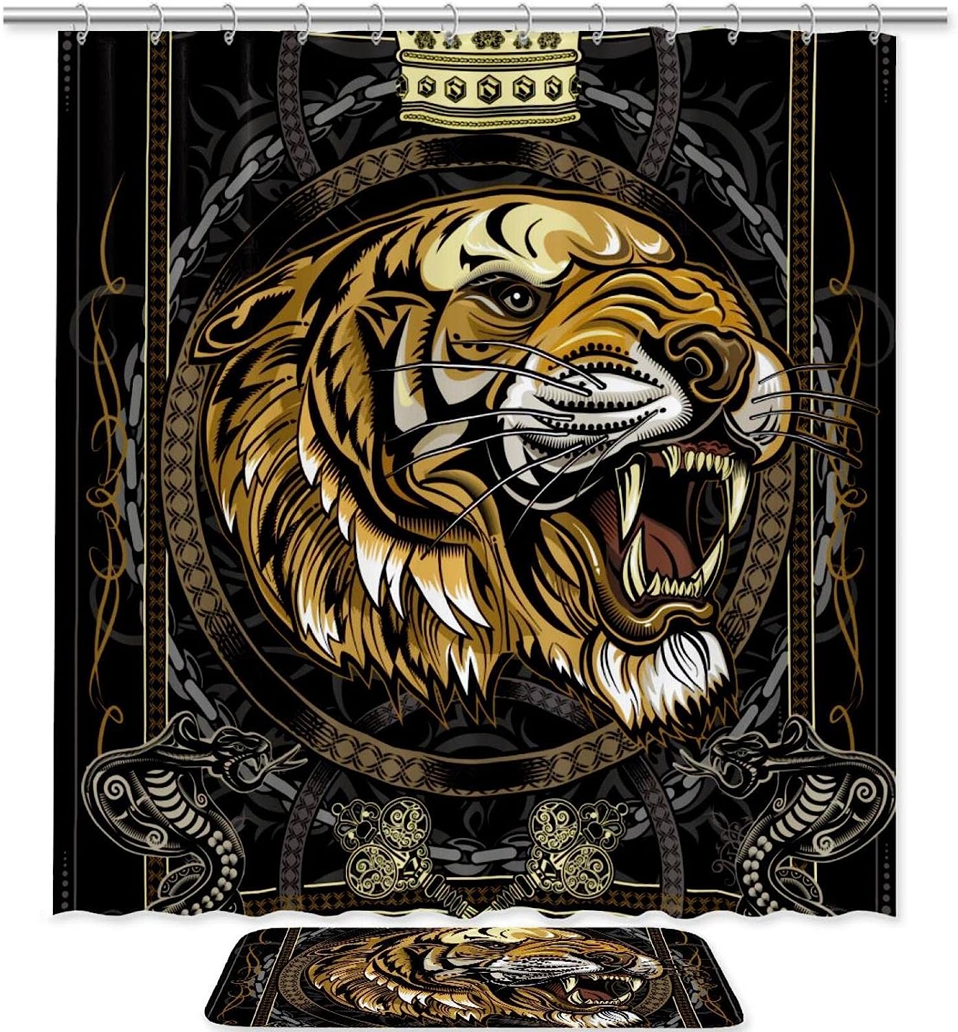Animal King Tiger Print Shower Curtain for Waterproof Bathroom Decor