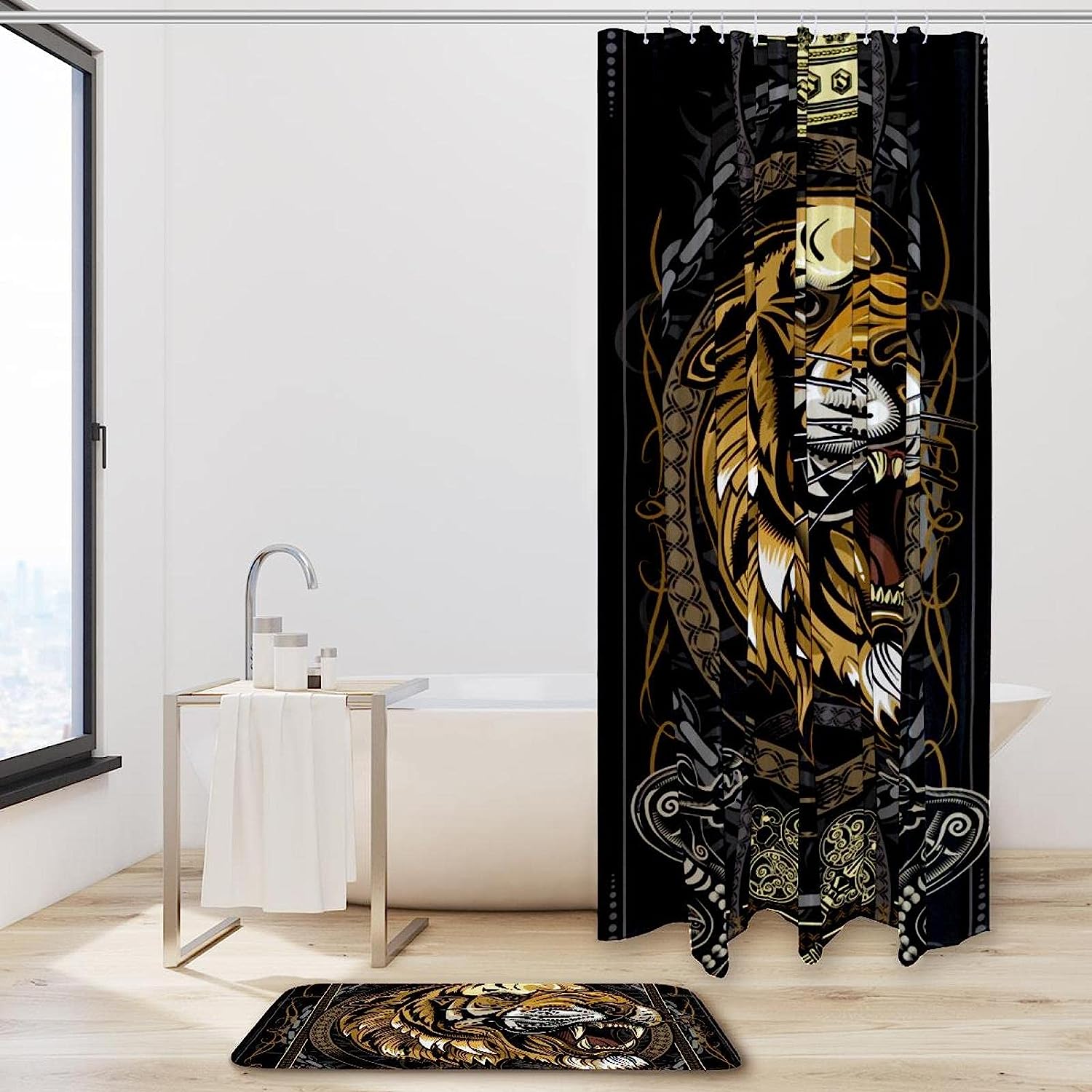 Animal King Tiger Print Shower Curtain for Waterproof Bathroom Decor