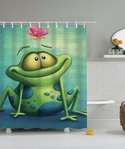 Animal Lovers Cute Decor Shower Curtain - Funny Frog Art Style Bathroom Decor