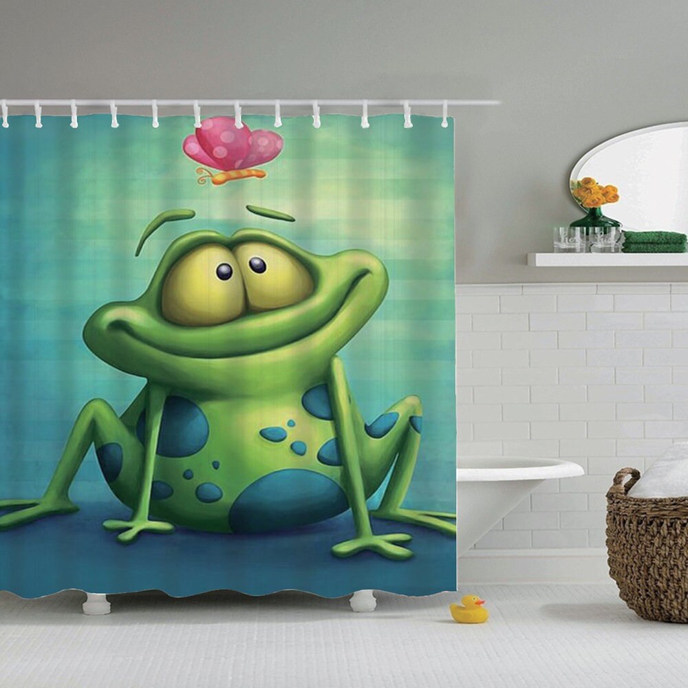 Animal Lovers Cute Decor Shower Curtain - Funny Frog Art Style Bathroom Decor