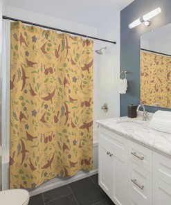 Animal Lovers Gift Set - Birds Shower Curtain, Housewarming Gift, Bathroom Refresh Gifts - Spun Fabric