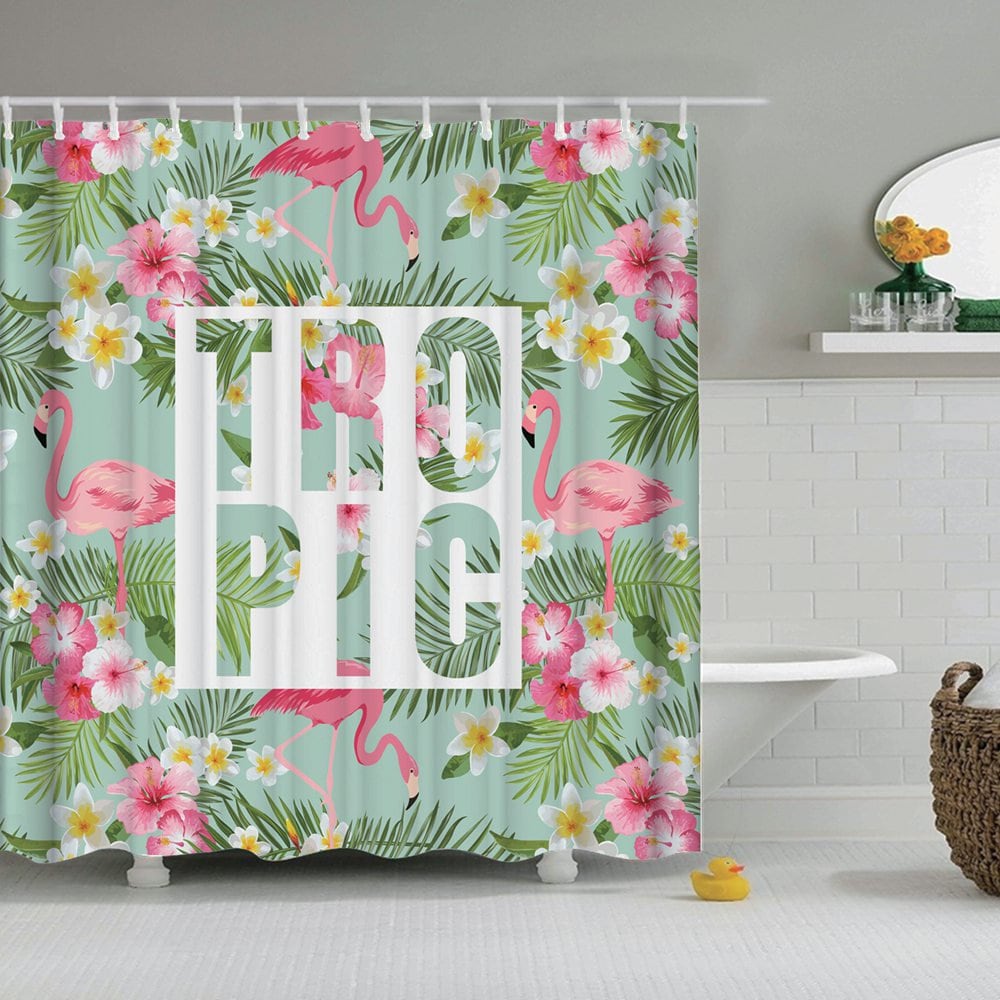 Animal Lovers Rejoice! Flamingo Shower Curtain With Pink Flamingo Design And Flower Decor - Perfect Gift For Her