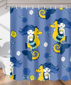 Animal Mermaid with Flower Wreath Shower Curtain for Bathroom Fabric Home Decor 