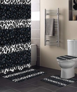 Animal Print Black and White Shower Curtain Set for Bathroom