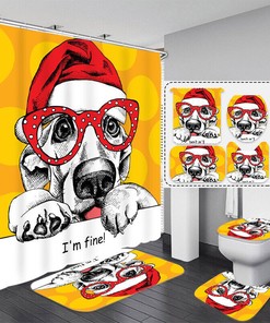 Animal Print Christmas Pet Dogs Print Shower Curtain For Bathroom Decor