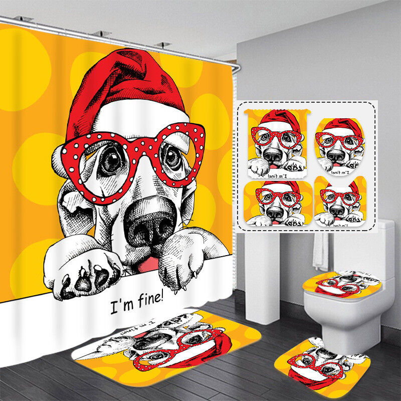 Animal Print Christmas Pet Dogs Print Shower Curtain For Bathroom Decor
