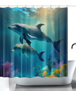Animal Print Dolphin Shower Curtain With Blue Tones - Nature Lover Bathroom Decor