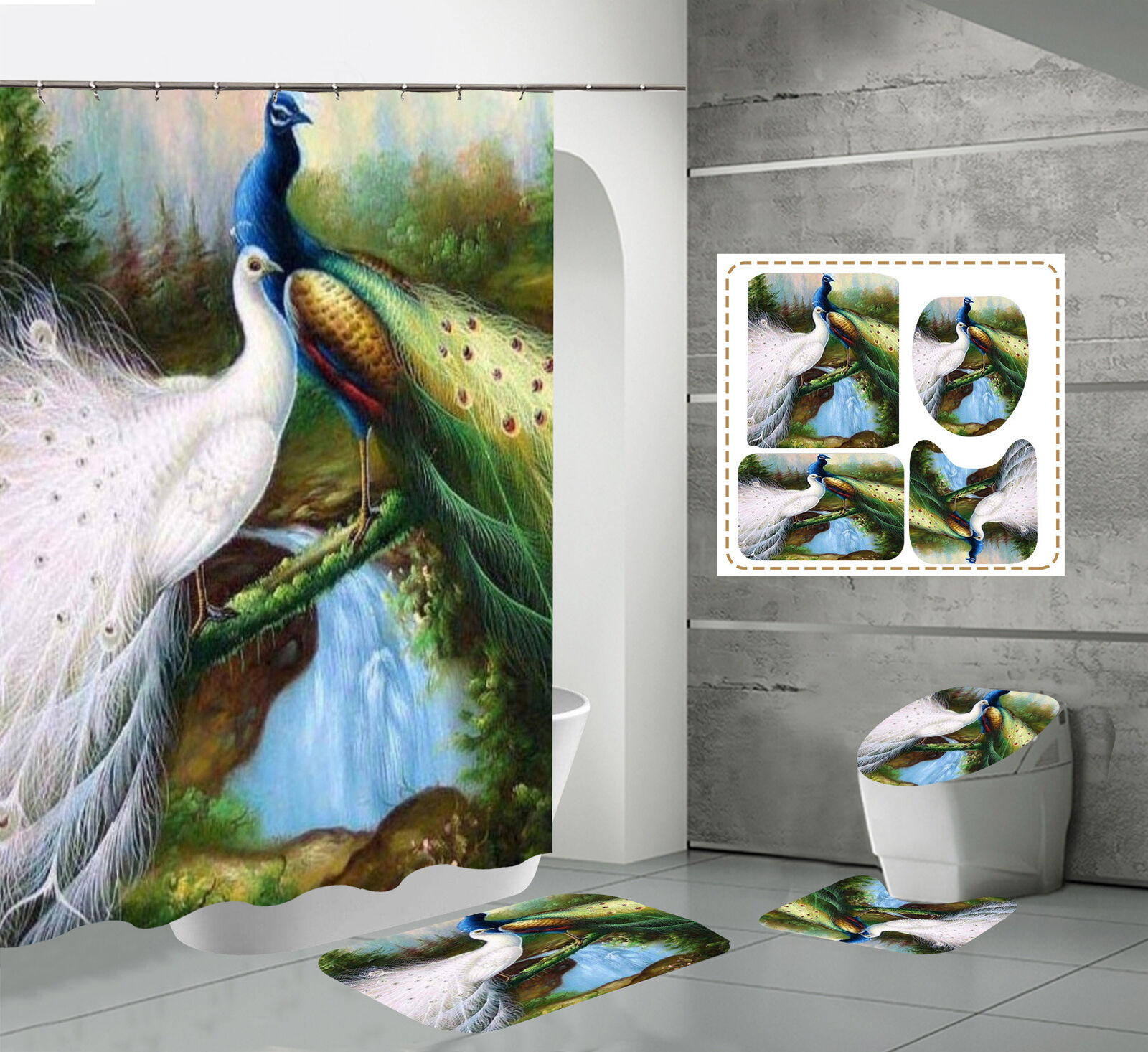 Animal Print Peacock Design Shower Curtain for Bathroom