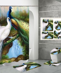 Animal Print Peacock Waterproof Fabric Shower Curtain