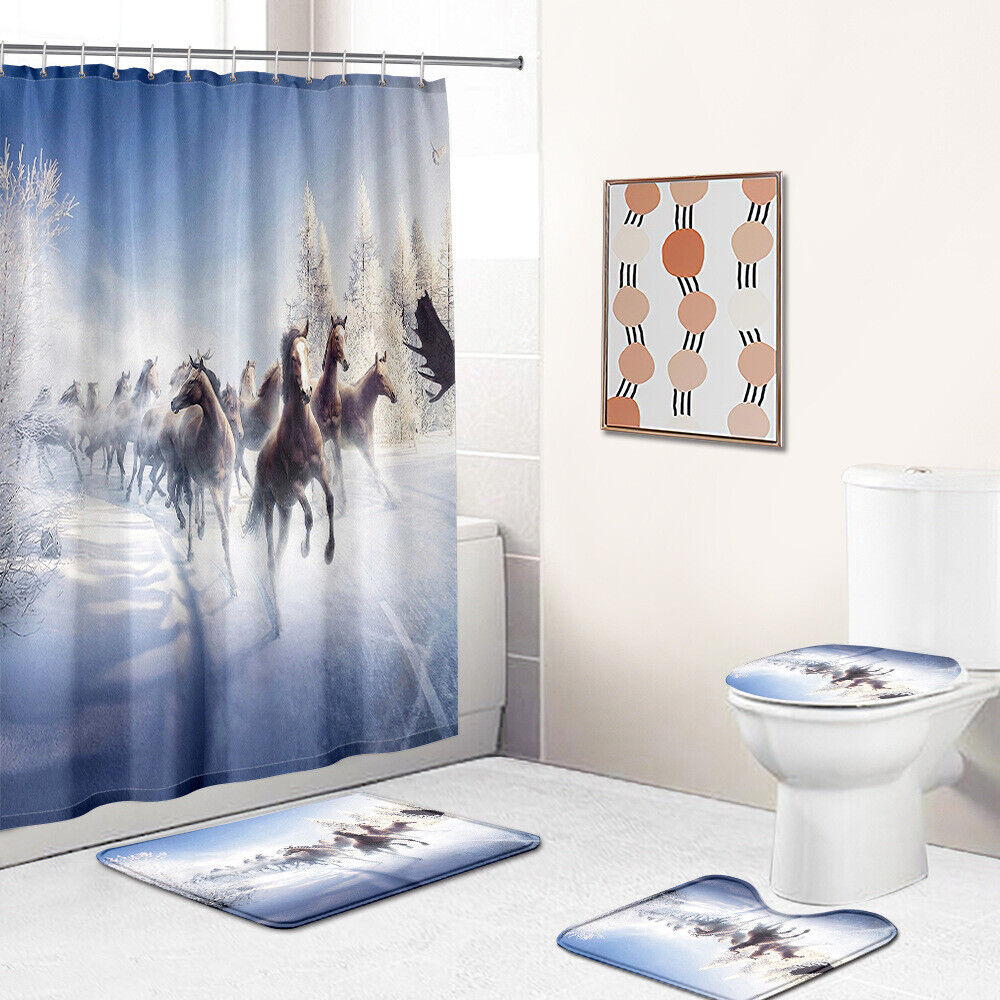 Animal Print Running Horses Shower Curtain, Waterproof Fabric