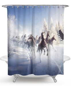 Animal Print Running Horses Shower Curtain, Waterproof Fabric