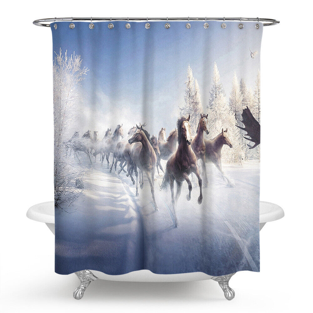 Animal Print Running Horses Shower Curtain, Waterproof Fabric