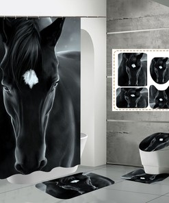 Animal Print Shower Curtain - Black Horse Steed Bathroom Decor