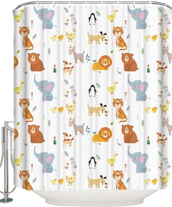 Animal Print Shower Curtain | Tiger Lion Elephant Penguin Bathroom Decor