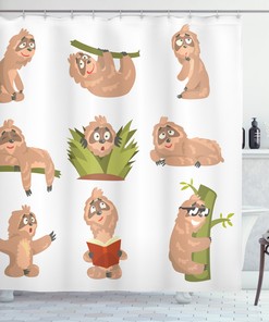Animal Print Shower Curtain with Lazy Animals for Your Bathroom