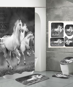 Animal Print Shower Curtain with Sweat Horse Steed Design for Bathroom Decor