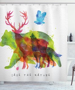 Animal Shower Curtain Featuring Alaska Animals Bear And Wolf Print
