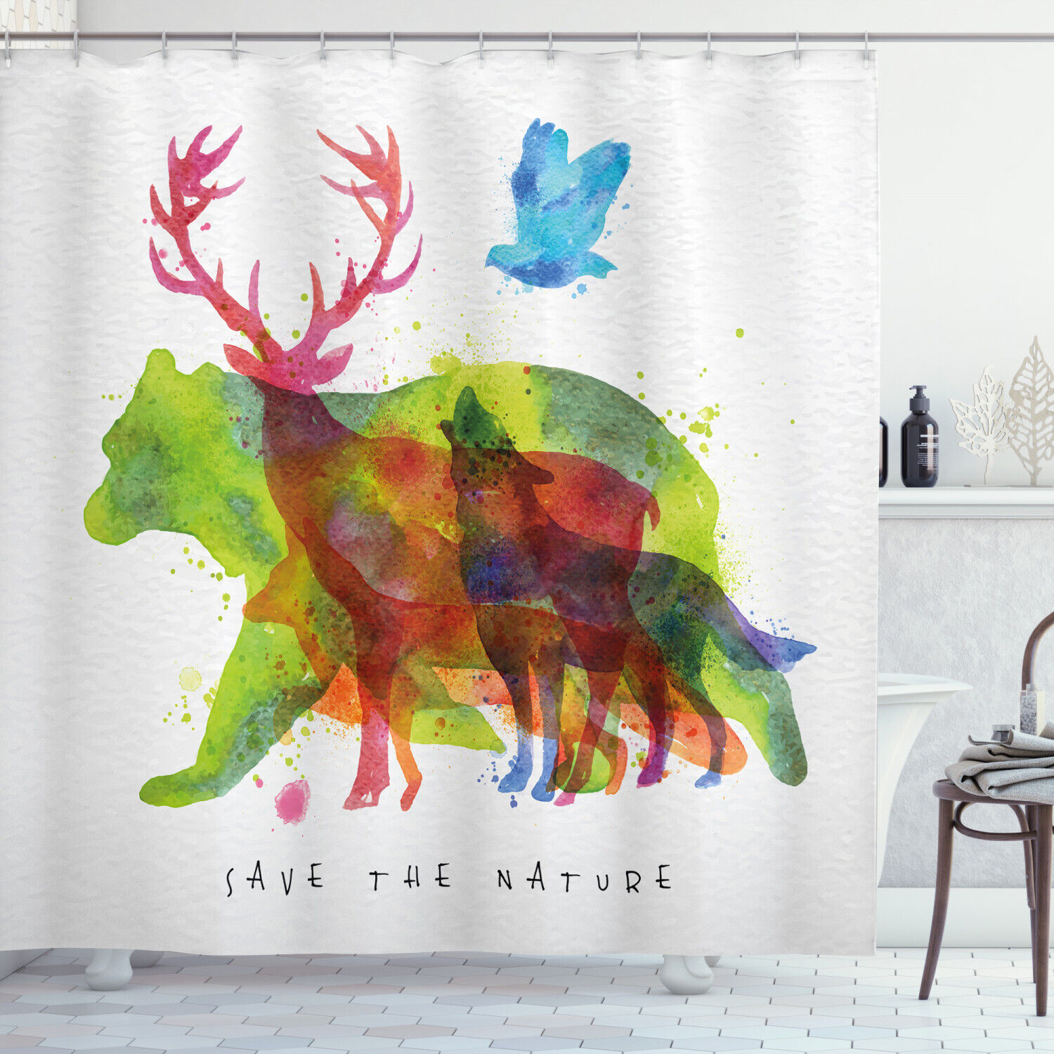 Animal Shower Curtain Featuring Alaska Animals Bear And Wolf Print