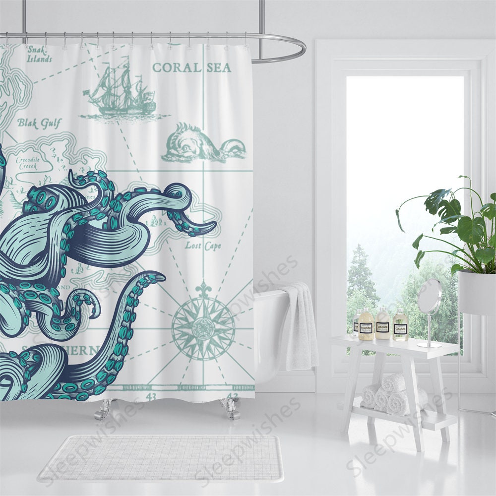Animal Shower Curtain: Waterproof Octopus Bath Curtain for Your Bathroom.