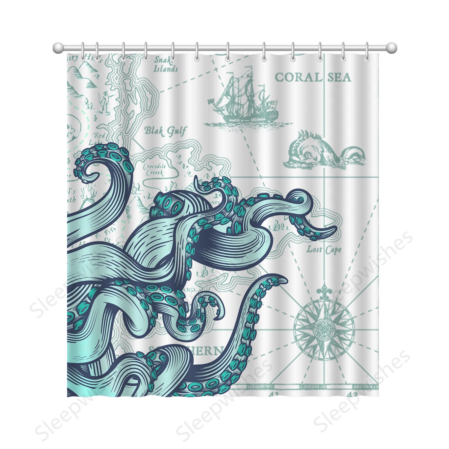 Animal Shower Curtain: Waterproof Octopus Bath Curtain for Your Bathroom.