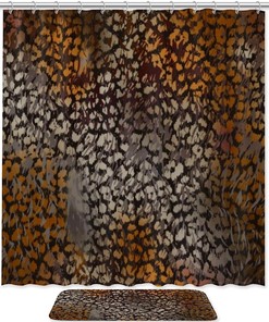 Animal Skin Leopard Print Bathroom Set With Waterproof Fabric Shower Curtain
