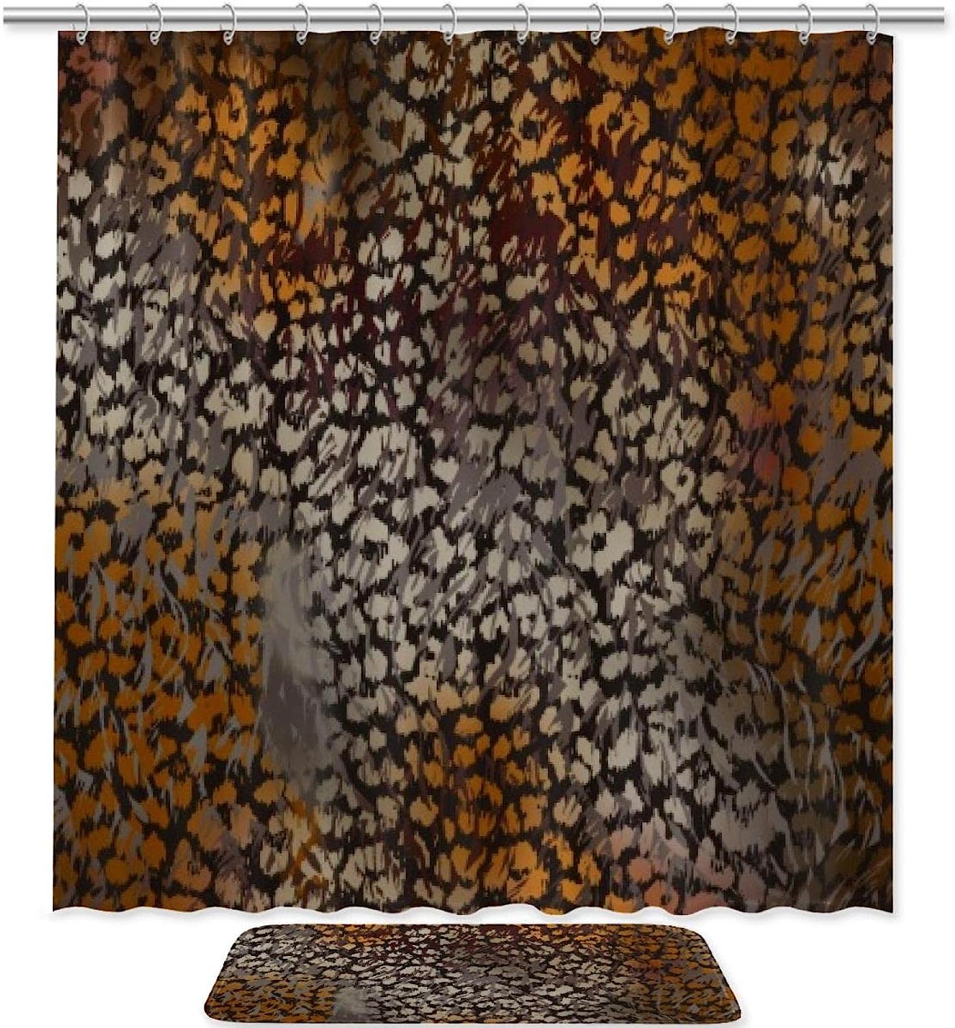 Animal Skin Leopard Print Bathroom Set With Waterproof Fabric Shower Curtain
