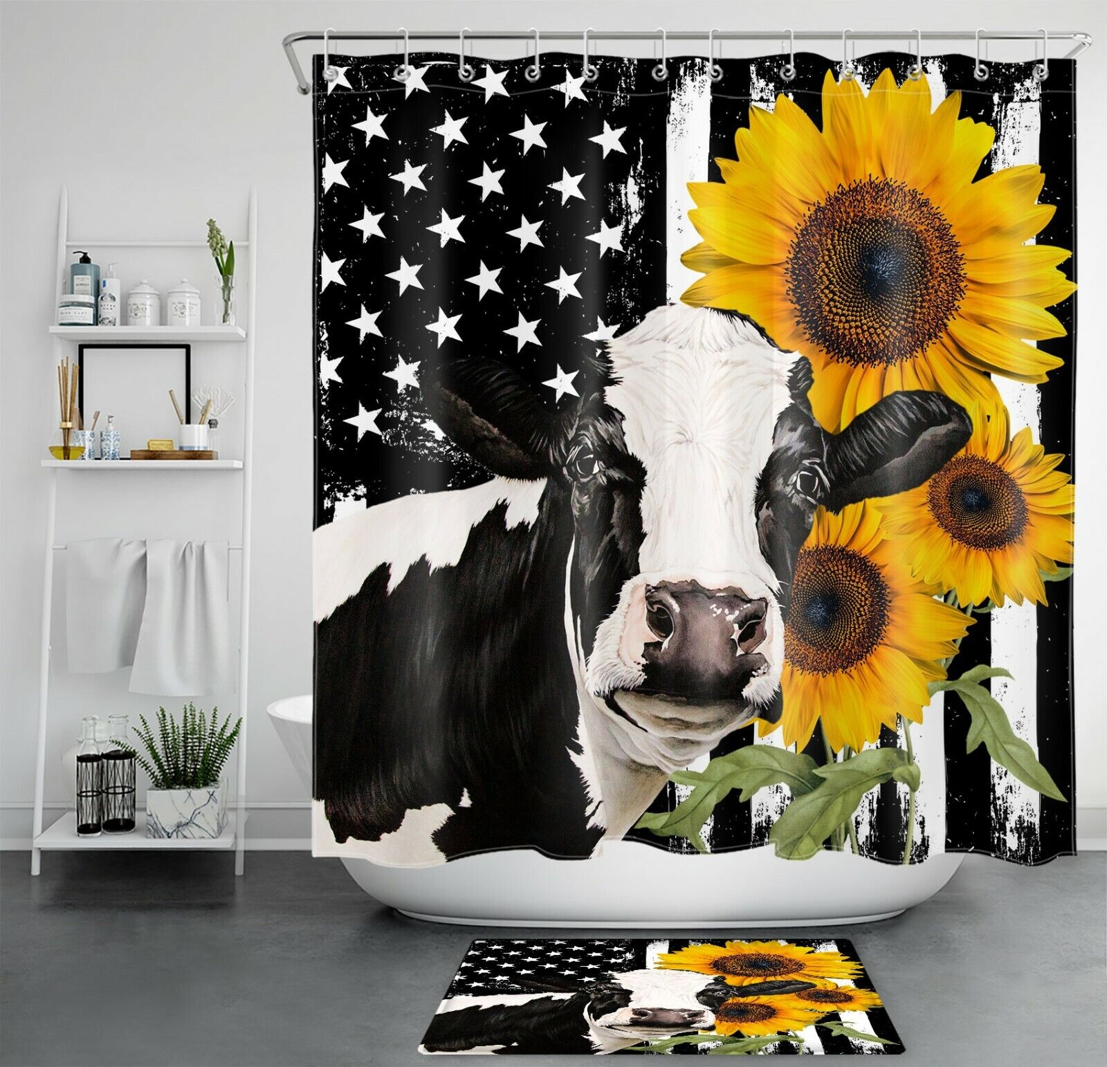 Animal Sunflower Bubble Shower Curtain - Farmhouse Bathroom Decor With Cute Design