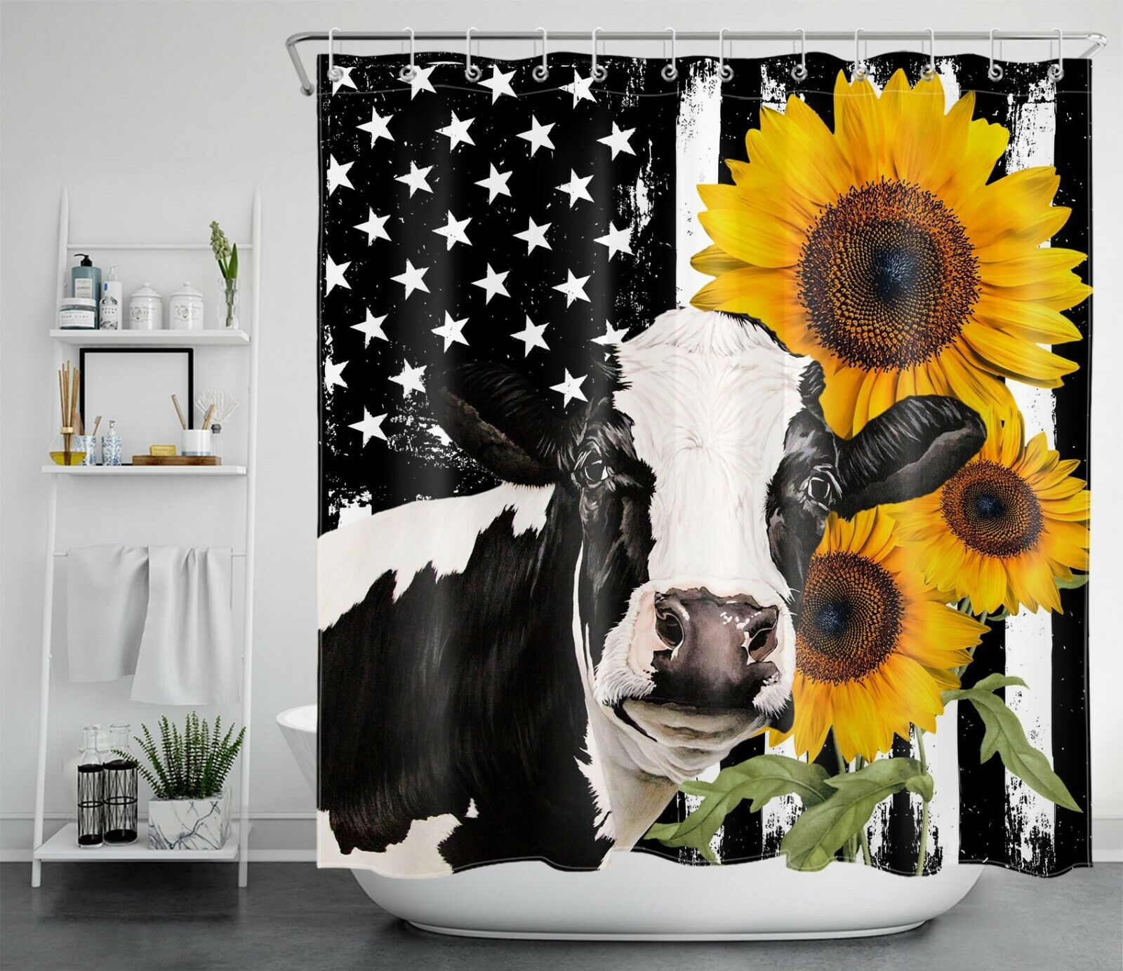 Animal Sunflower Bubble Shower Curtain - Farmhouse Bathroom Decor With Cute Design