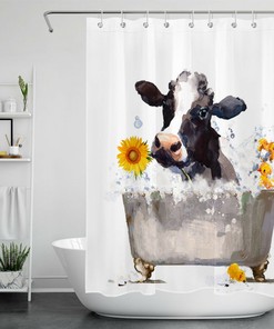 Animal Sunflower Farmhouse Shower Curtain - Cute And Fun Farm Decor For Bathroom