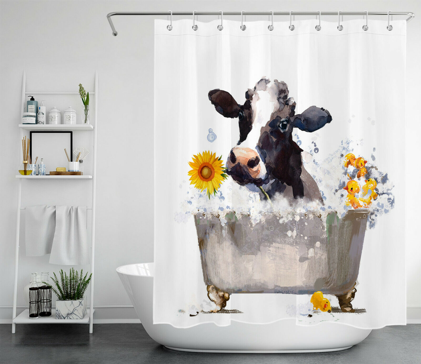 Animal Sunflower Farmhouse Shower Curtain - Cute And Fun Farm Decor For Bathroom