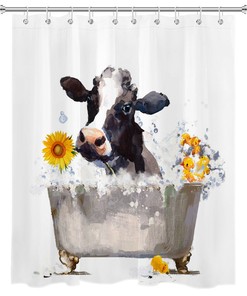 Animal Sunflower Farmhouse Shower Curtain - Cute And Fun Farm Decor For Bathroom