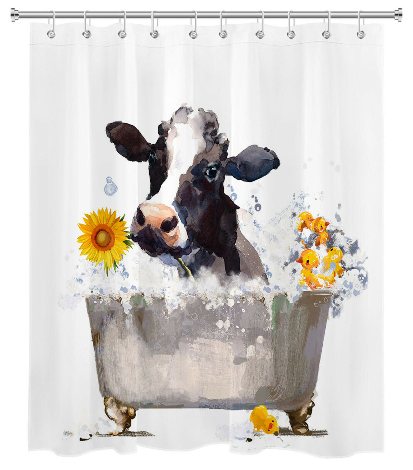 Animal Sunflower Farmhouse Shower Curtain - Cute And Fun Farm Decor For Bathroom