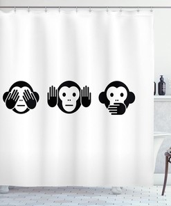 Animal Theme Illustration Of 4 Monkeys On The Tree Branch Shower Curtain With Nature Design
