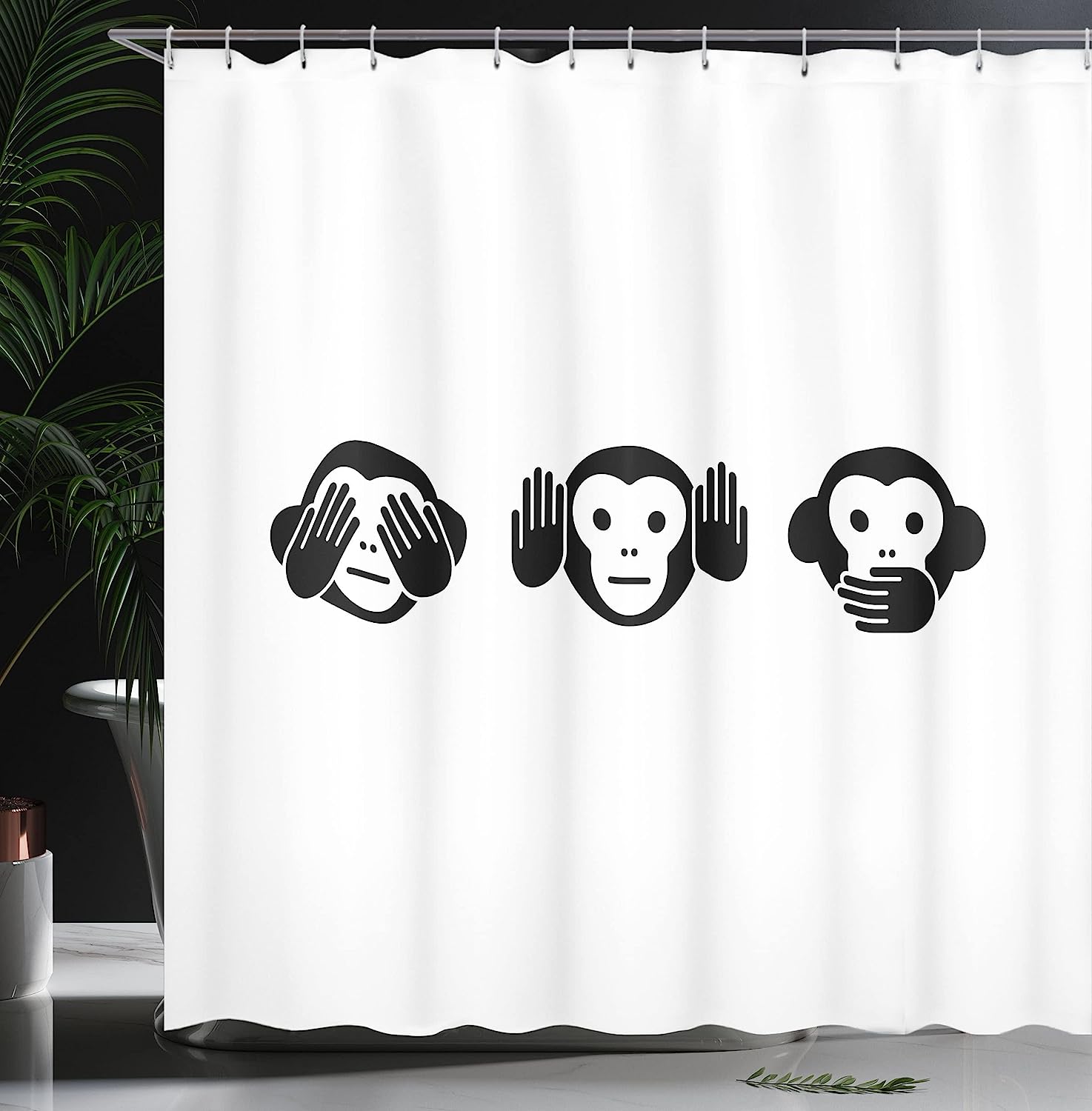Animal Theme Illustration Of 4 Monkeys On The Tree Branch Shower Curtain With Nature Design - Image 3