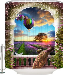 Animal and Floral Spring Decor Shower Curtain with Peacock Print