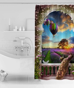 Animal and Floral Spring Decor Shower Curtain with Peacock Print